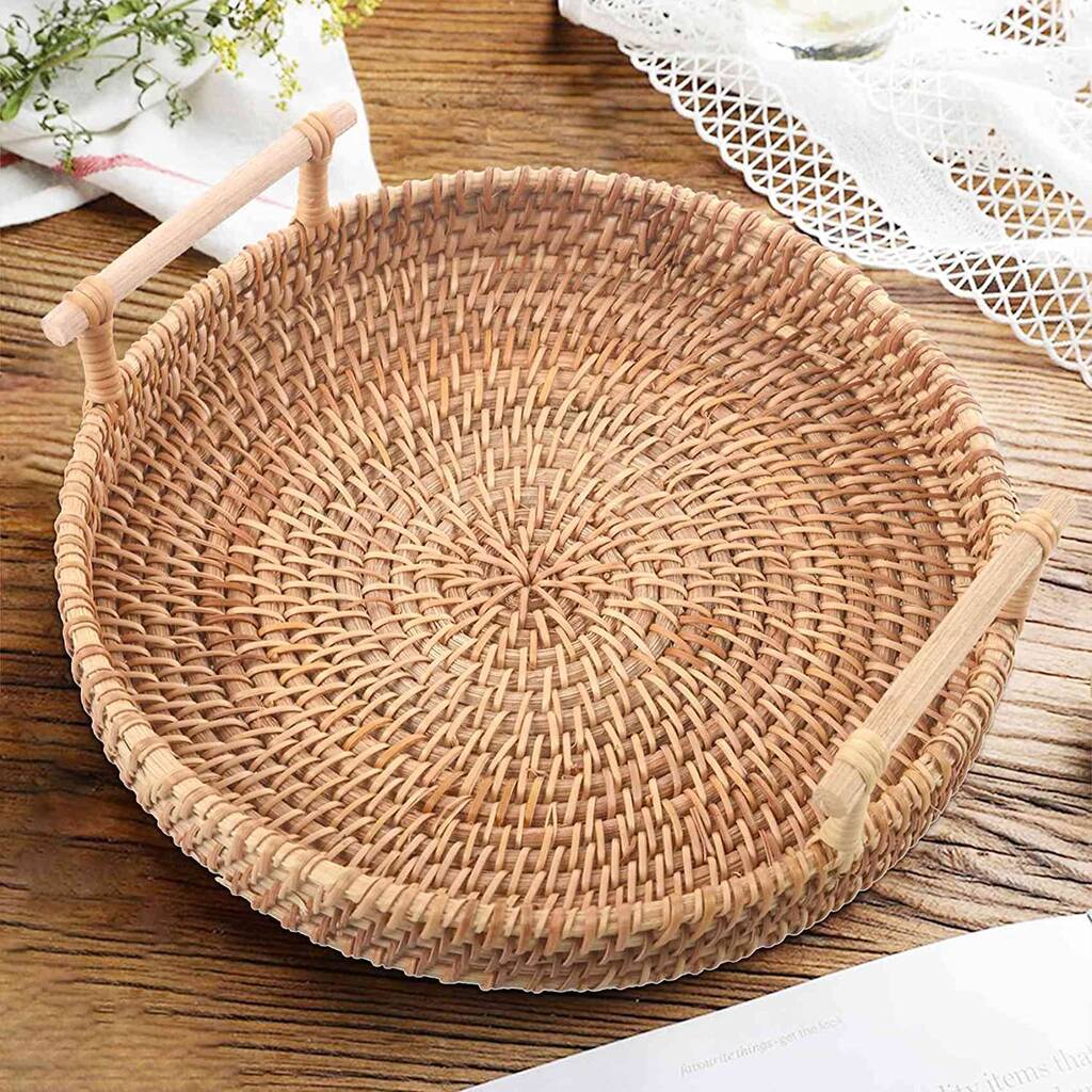 Round Woven Rattan Basket Tea Tray, 1 of 8