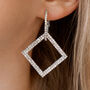 Silver Colour Crystal Encrusted Square Drop Earrings, thumbnail 1 of 3