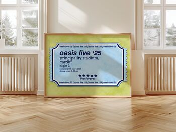 Oasis Live 25 Ticket Art Print / Oasis Customisable Date Wall Art / Wembley Cardiff Edinburgh Manchester Heaton Park, 3 of 5