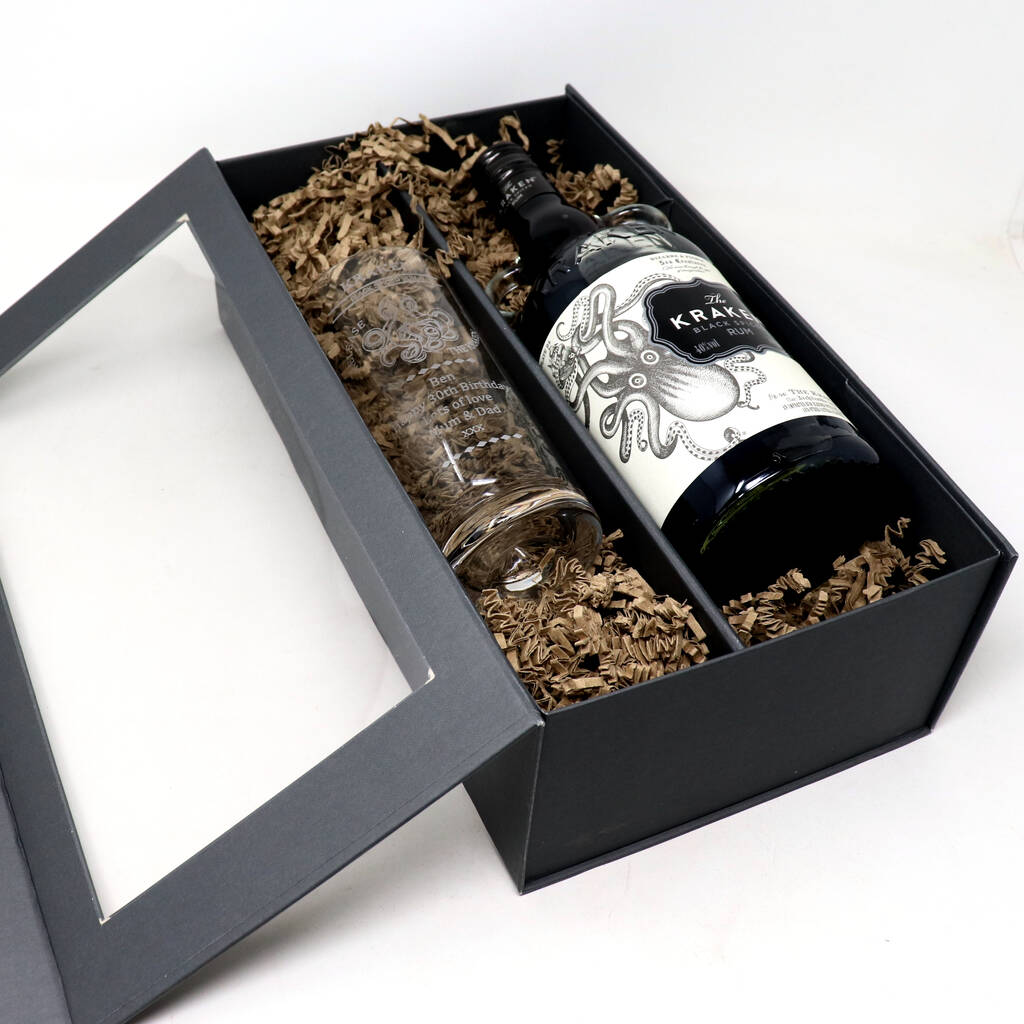 Personalised Kraken Rum Highball Glass And 70cl Kraken, 1 of 2