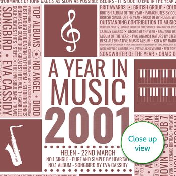 Personalised 25th Birthday Print Year 2001 Music Gift, 7 of 12