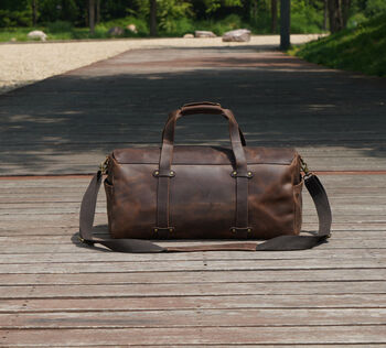 Stitched Detail Genuine Leather Holdall Vintage Look, 4 of 9