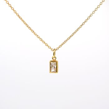 Gold Plated Clear Cubic Zirconia Rectangle Necklace, 2 of 4