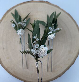 Dried Flower White Flower Hair Comb, 2 of 4