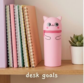 Cute Standing Silicone Pencil Case Pink Cat, 2 of 3