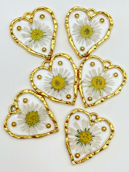 Heart Necklace With Daisy Flowers And Gold Beads, 2 of 12