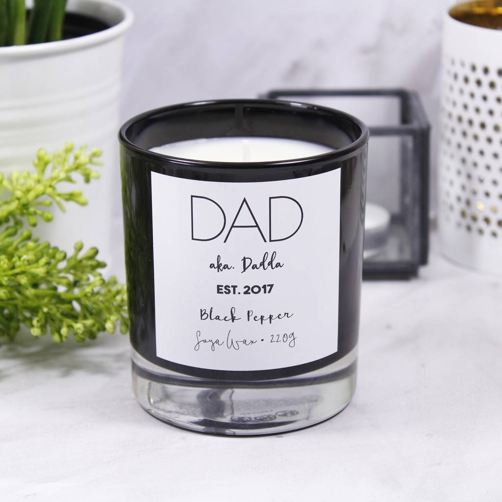 personalised 1st fathers day scented candle for dad by olivia