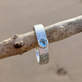 March Aquamarine Birthstone Ring In Textured Sterling Silver, 4 of 5