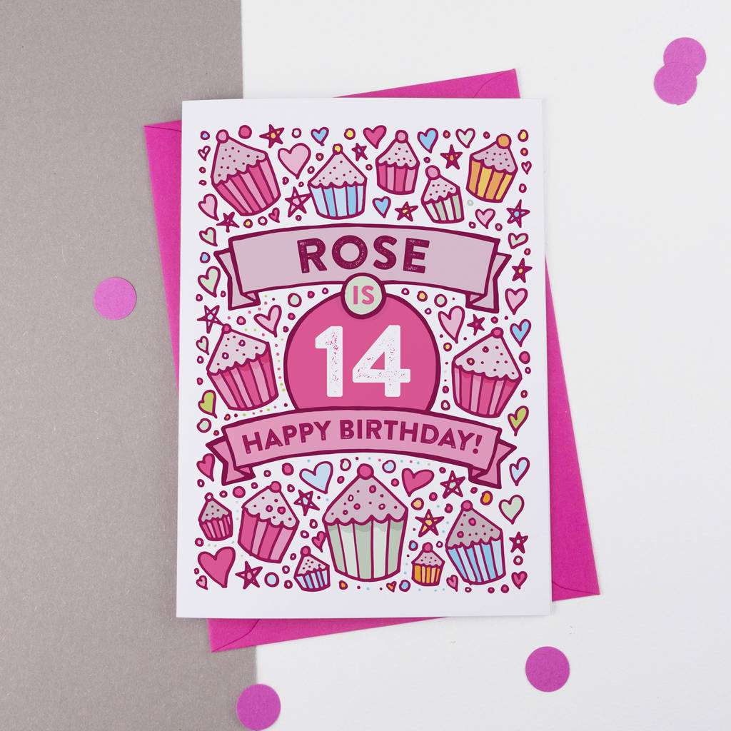 14th Birthday Card Cupcake Personalised By A is for Alphabet ...