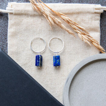 Lapis Lazuli Raw Gemstone Hoop Earrings, 2 of 4