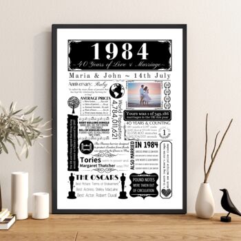 Personalised 40th Ruby Wedding Anniversary Print, 2 of 7