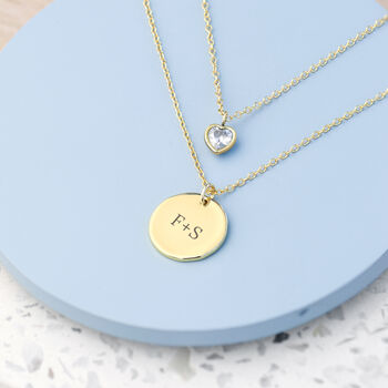 Personalised Layered Crystal Heart And Disc Necklace, 7 of 10