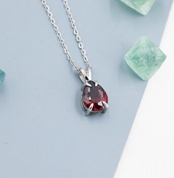 Sterling Silver Garnet Red Pear Cut Cz Necklace, 5 of 12