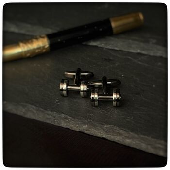 Personalised Gunmetal Dumbbell Cufflinks, 6 of 10