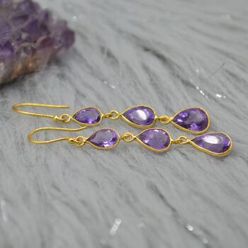 Amethyst Gold Plated Silver Drop Earrings, 6 of 8