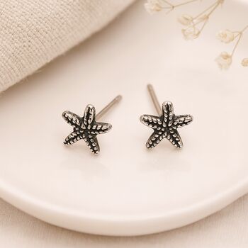Sterling Silver Oxidised Starfish Stud Earrings – 5mm, 3 of 7