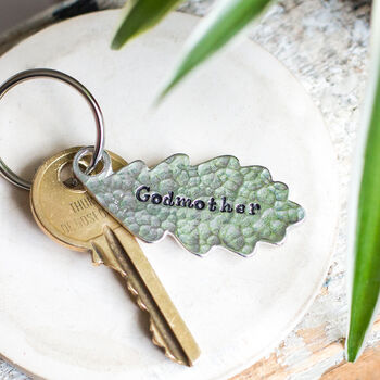Godparent Gifts, Godmother Godfather Oak Leaf Keyring, 3 of 12