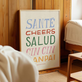 Cheers Wall Art Print, Kitchen Print, Colourful Hand Painted, 4 of 11