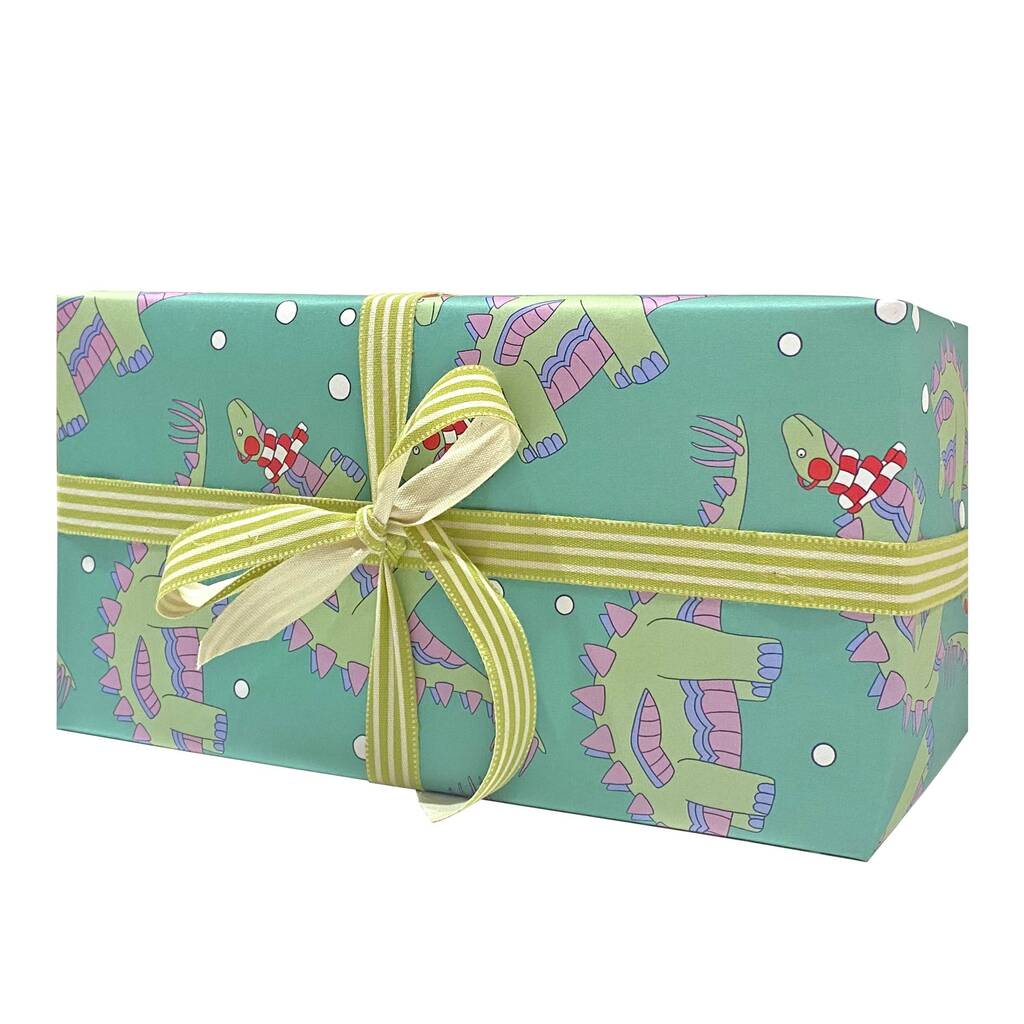 Dinosaur Christmas Wrapping Paper And Gift Tags By Neon Magpie
