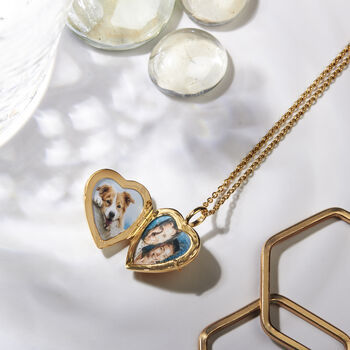 18 K Gold Plated Heart Locket With Photos And Engraving, 4 of 12
