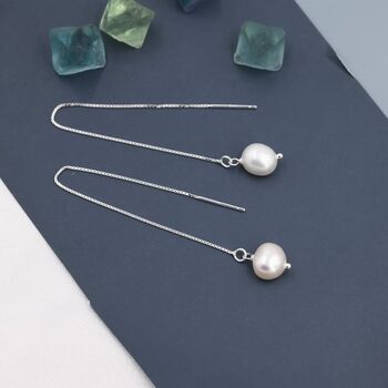 Baroque Pearl Threader Earrings In Sterling Silver, 4 of 10