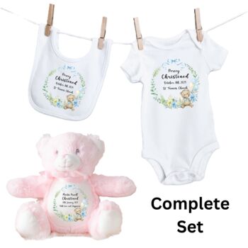 Personalised Christening / Baptism Blue Wreath Teddy, 3 of 12