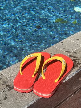 Bright Red Natural Rubber Flip Flops, 9 of 10