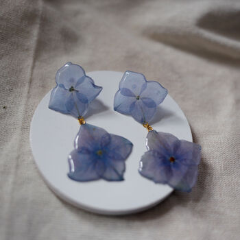 Blue Hydrangea Pressed Flower Stud Earrings, 2 of 3