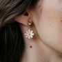 White Daisy Sunflower Zircon Stud Drop Earrings, thumbnail 2 of 9