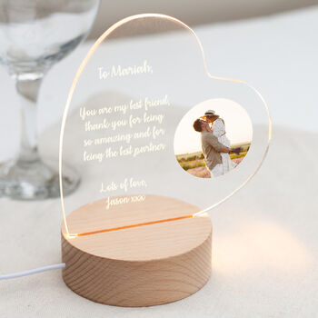 Personalised Heart Light Up Message And Photo Plaque With Stand, 2 of 3
