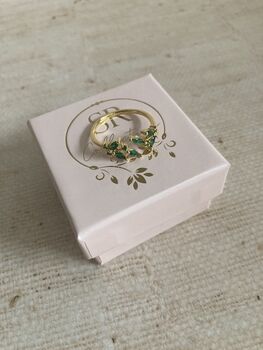 18 K Gold Adjustable Dainty Leaf Ring Emerald Green, 2 of 6