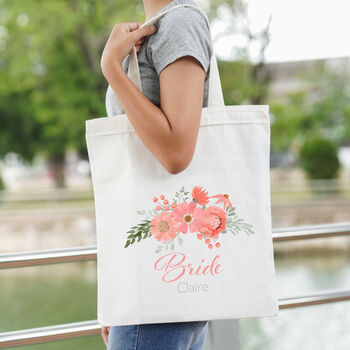 Bridal Party Personalised Tote Bags Peach And Sage, 2 of 5