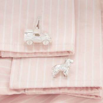 Spaniel And Land Rover Cufflinks In Sterling Silver, 2 of 2