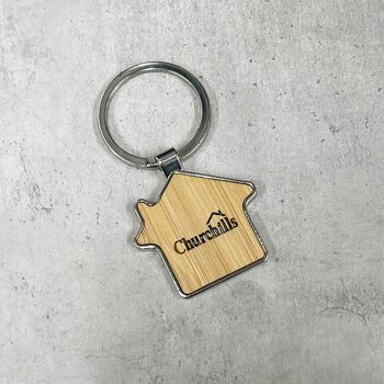 Personalised Bamboo And Metal House Shaped Keyring, 3 of 5