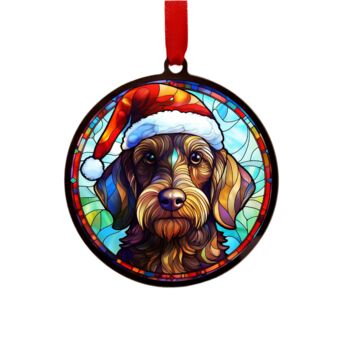 Dachshund Wirehaired In Santa Hat Suncatcher Decoration, 5 of 6