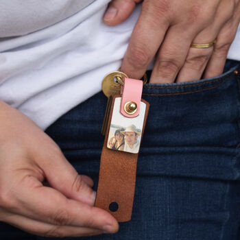 Personalised Photo And Initials Leather Keyring, 3 of 4
