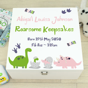 Personalised Dinosaur Baby Wooden Memory Box, 2 of 6