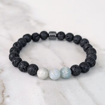 Men's Aquamarine And Lava Bead March Birthstone Bracelet, 3 of 11