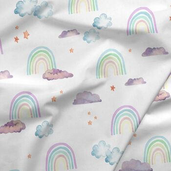Pastel Rainbows And Clouds Cot Bed Sheet, 3 of 4