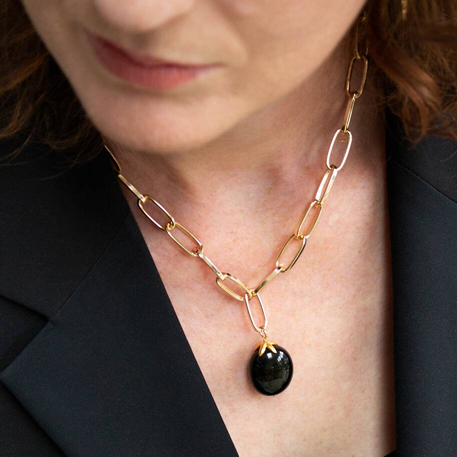 Maria Gold Plated Open Chain Onyx Stone Necklace, 1 of 3