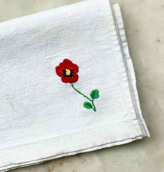 Set Of Six Hand Embroidered Floral Napkins, 4 of 5