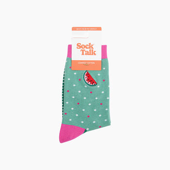 Embroidered Watermelon Combed Cotton Socks In Mint/Pink, 3 of 4