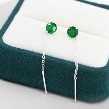 Emerald Green Cz Threader Earrings Sterling Silver, 7 of 12