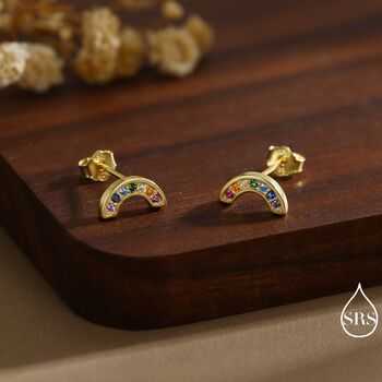 Sterling Silver Cz Crystal Rainbow Stud Earrings, 5 of 12