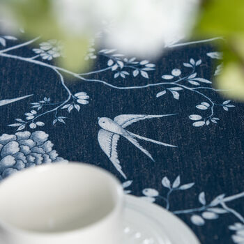 Luxury Linen Like Floral Tablecloth Cecylia Navy, 3 of 7