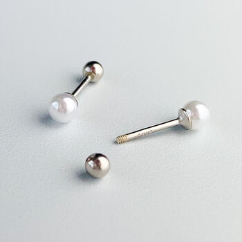 Sterling Silver Pearl Screw Back Stud Earrings, 4 of 7