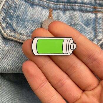 Customisable Engraved Battery Enamel Pin | Personalised, Powered By, 4 of 6