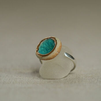 Small Round Emerald Turquoise Lagoon Adjustable Ring, 2 of 3