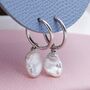 Sterling Silver Irregular Shaped Baroque Pearl Dangle Hoop Earrings, thumbnail 5 of 12