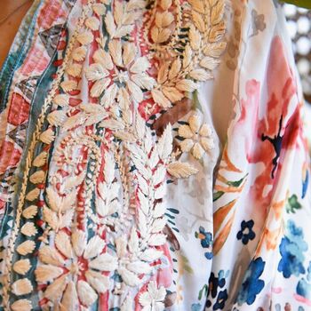 Watercolour Floral Viscose Kaftan With Heavy Cream Fishbone Embroidery, 6 of 7